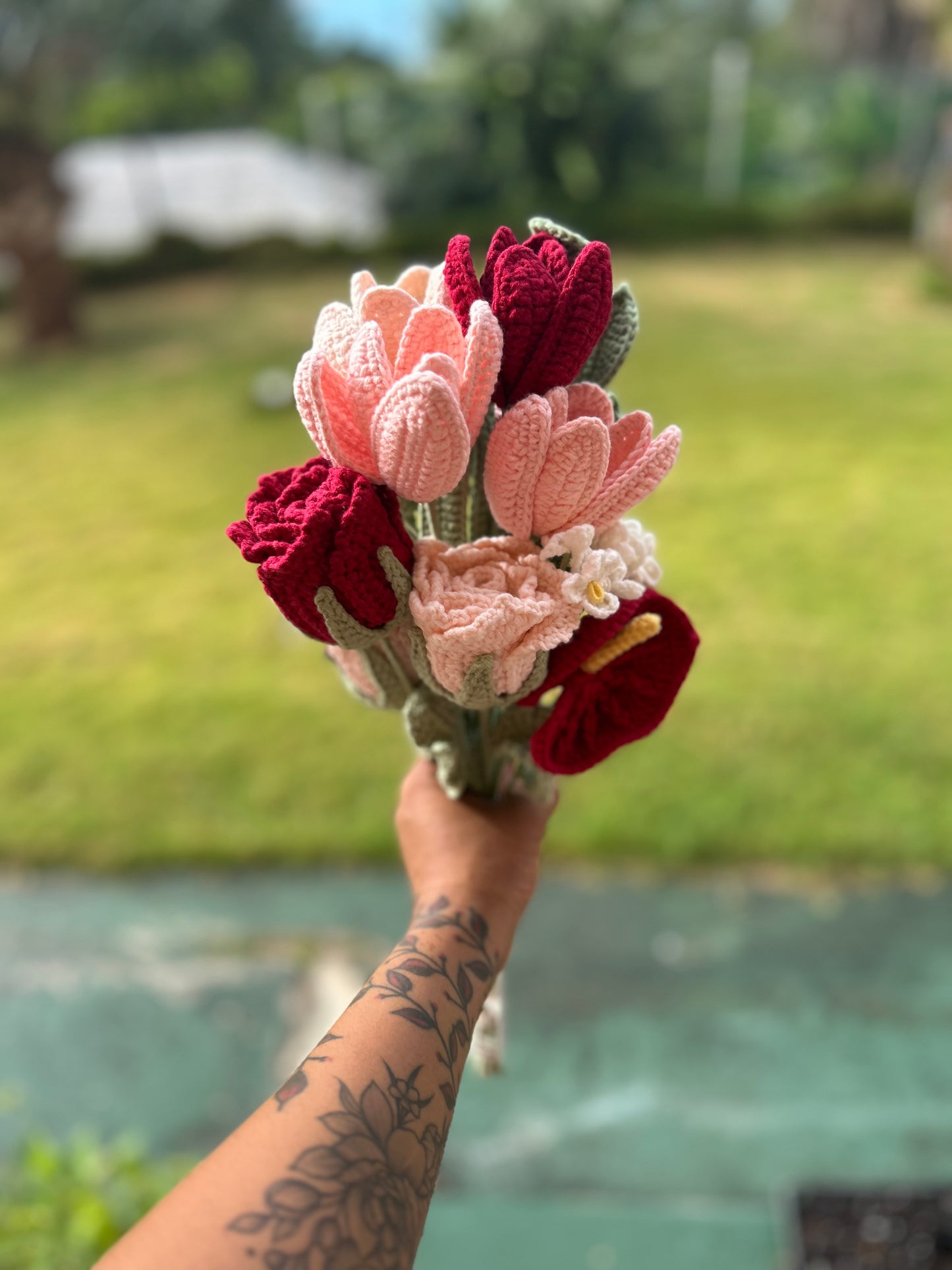 Crochet Rose & Tulip Bouquet